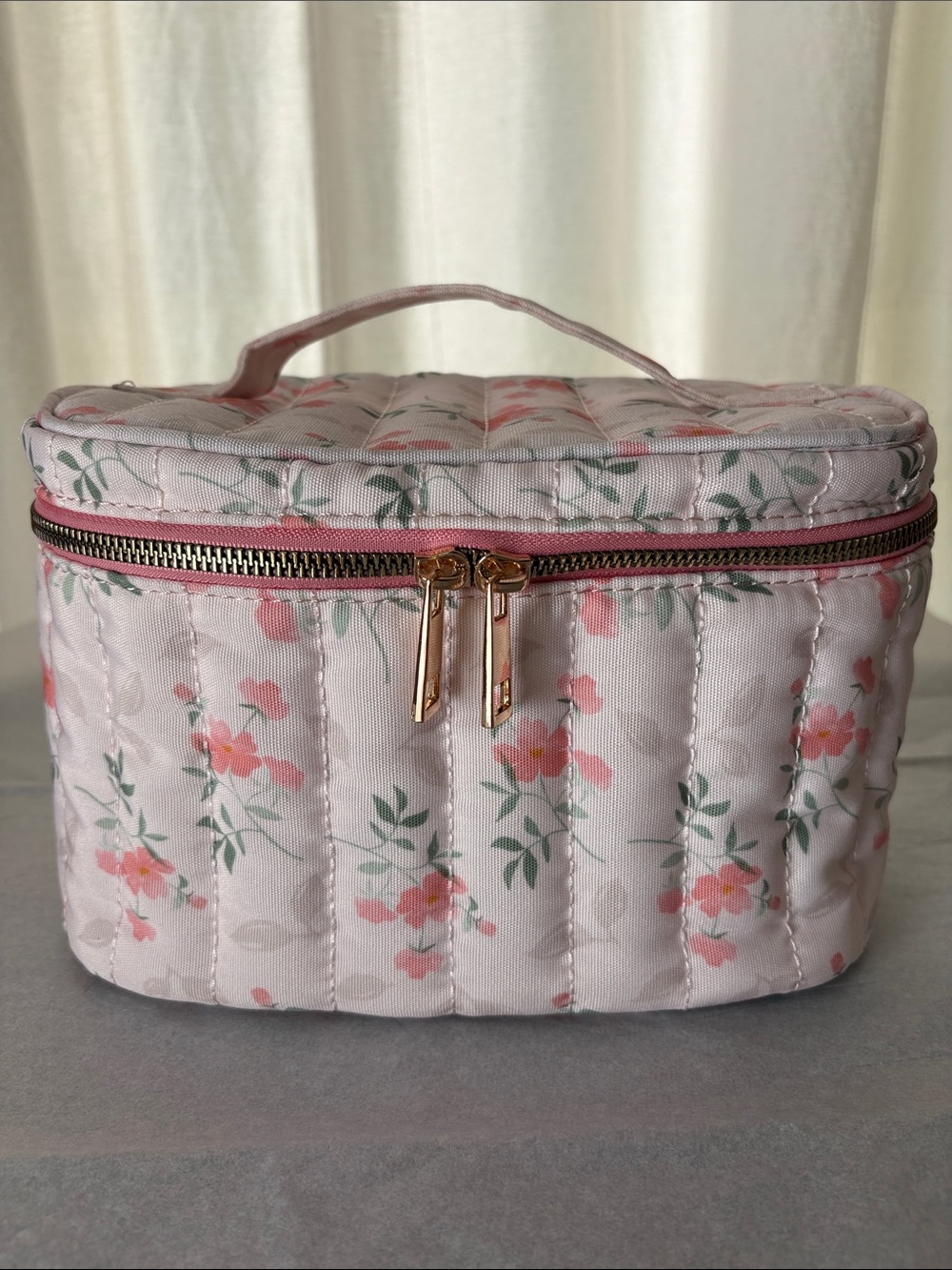 Floral Quilted Makeup Bag Travel Organizer Cosmetic Case Pink Zip Toiletry Pouch